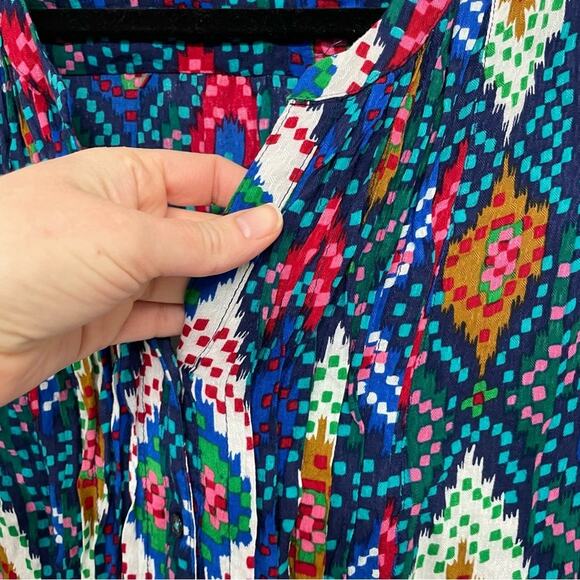 Maeve Anthropologie Blue Confetti Peplum Boho 3/4 Sleeve Blouse Womens 4 Fall - Picture 7 of 10